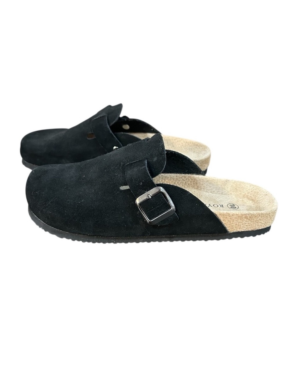NEW ROYAL CLASS Women's Black Clog Casual Leather Suede Slip-Ons size 10 Sandals